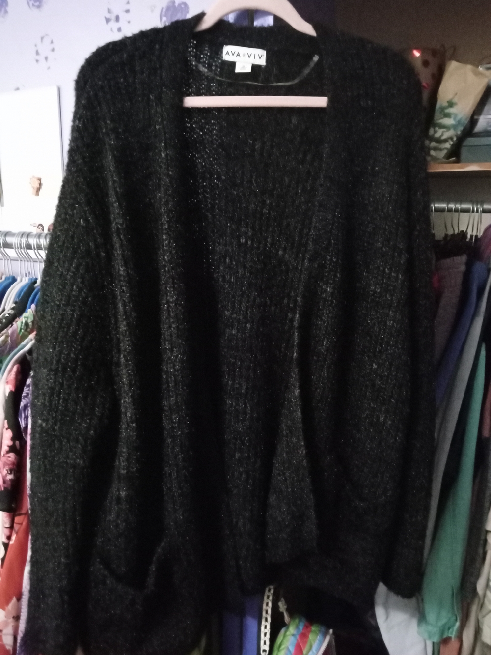 Ava & Viv Black Chunky Open-Front Cardigan With Pockets
